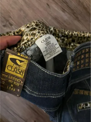 NWT Y2K Clash Jeans Studded Denim Mini Skirt Leopard Print M thumbnail 5