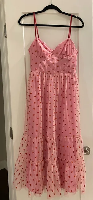 Betsey Johnson Heart Dress Pink Midi Size 8 thumbnail 1