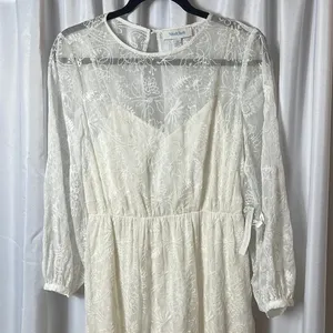 ModCloth Ivory Lace Maxi Dress Long Sleeve Sheer Overlay Lined Size S thumbnail 4