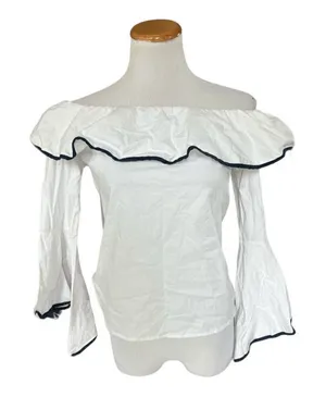 NWT Womens JW Style Off Shoulder White Nautical Sailing Resort Top - Sz M thumbnail 1