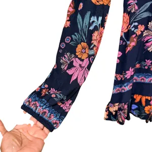 Free People Floral V-Neck Ruffle Mini Dress Tunic Navy Blue Pink Orange OB583849 thumbnail 4