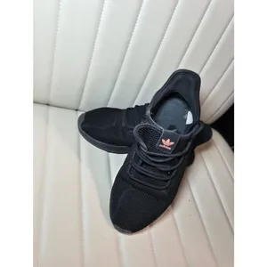 adidas Black Knit Low-Top Sneakers with Pink Trefoil thumbnail 10