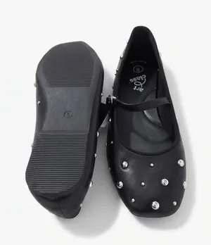 Art Class Girls Black Studded Mary Jane Ballet Flats – Silver Rivet Shoes Size 2 thumbnail 1