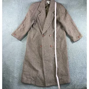 Vintage Herringbone Double Breasted‎ Full Length 100% Wool OverCoat Women 10 thumbnail 4