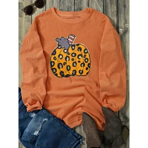 Halloween Leopard Pumpkin Patchwork Ribbed Sweatshirt thumbnail 5