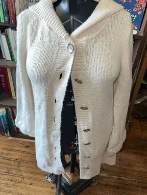 PRana cozy cream button down hooded L sweater coat thumbnail 1