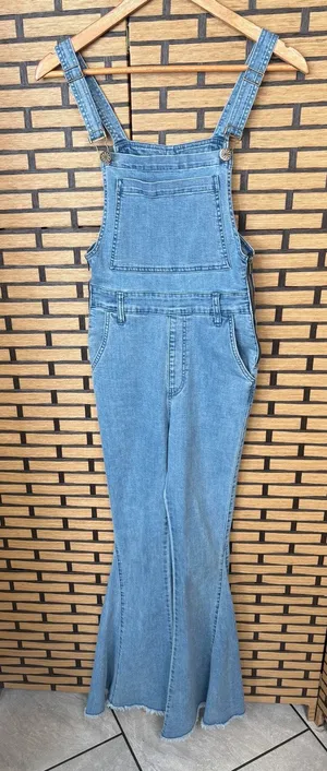 MuMu Blue Denim Flared Leg‎ Overalls Size Small thumbnail 1