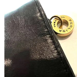 Perlina Black leather fold over clutch Wallet Bag Carry all in one vintage 90's thumbnail 2