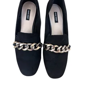 Nine West Black Block Heel Loafers Gold Chain Accent Women’s Dress Shoes Classic thumbnail 2