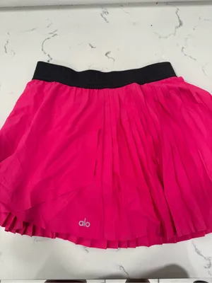 ALO Yoga Hot Pink Pleated Skater Skirt with Black Waistband thumbnail 2