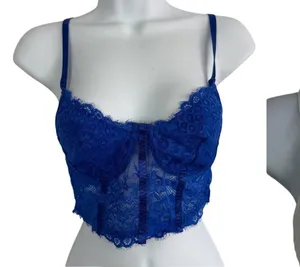 Lot of 3 Lace‎ Corset Bralette Blue Red White Floral Sheer Bustier Small Boho thumbnail 1