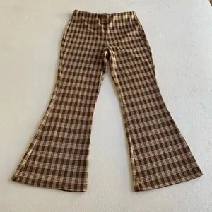 Stitch & Pine Brown Plaid Flare Pants Women’s Small Retro Stretch thumbnail 1