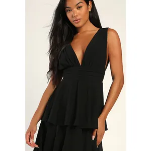 Lulus Amazing Evening Black Tiered Maxi Dress Bridesmaid Wedding Banquet Small thumbnail 4