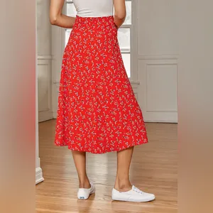 Lulu's Bliss Me Red Floral Print Midi Skirt thumbnail 2