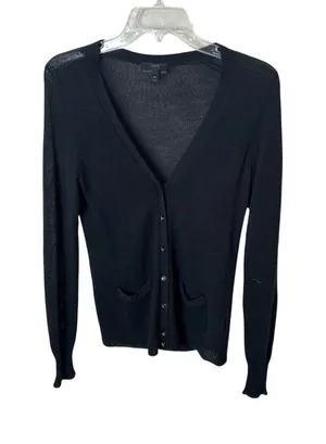 J. Crew Black Fine‎ Knit Button Front Cardigan Sweater Womens thumbnail 1