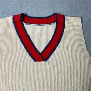 Womens Vest XL Tan Red Sleeveless V Neck Pullover Tiered Knitted‎ Vest thumbnail 2