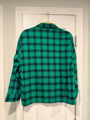 L.L.Bean Size SP Green Plaid Flannel Pajama Top Button Front 100% Cotton Pocket thumbnail 9