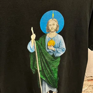 Vintage 90s Saint Judas Thaddeus St. Jude Black Art Painting Graphic Tee Large L thumbnail 2