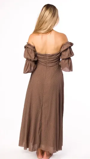 Worth Collective NWT Corrine Tiered Sleeve Maxi Dress with Pockets in Deep Mocha - Bump Friendly thumbnail 3
