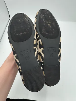 MIA Brita Mary Jane Flats Women 7.5 Tan Black GOOD Leopard Print Office Knit thumbnail 2