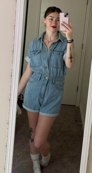 Universal Threads Denim romper thumbnail 1