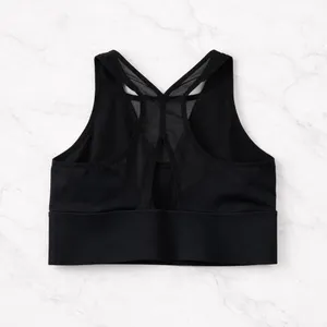 Athleta Black Mesh V Neck Longline Racerback Sports Bra Sz L thumbnail 8