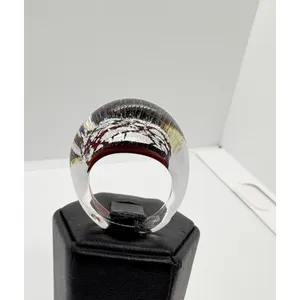Vintage Handmade Glass Ring Size 7.75 Crackle Red‎ & Silver Retro Funky Lava thumbnail 4