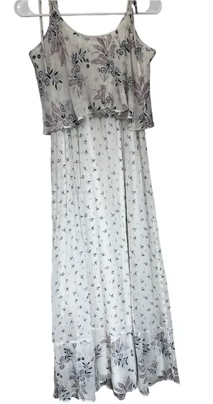 Abercrombie & Fitch White Maxi Dress with Pink Paisley and Black Floral Accents thumbnail 1