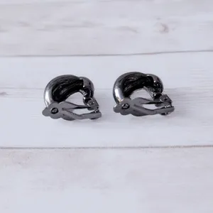 Vintage Clip On Earrings Dark Grey Twisted Chunky Hoops thumbnail 9