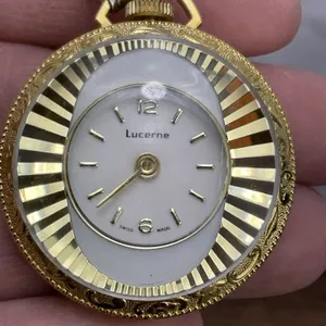 Vintage Lucerne‎ Watch Gold Tone Swiss Made Pendant Mechanical Wind Up Works! thumbnail 1