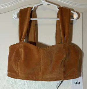 ALO Yoga Micro Corduroy Winter Break Bra Crop Top Toffee Brown. NWT SOLD OUT thumbnail 1