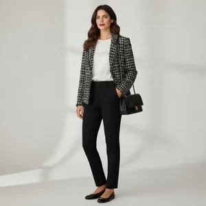 Silkland Black Cream Tweed Plaid Silk Suit Jacket blazer Old Money classic thumbnail 6