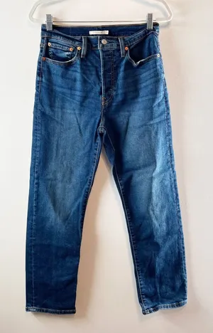 Levi's Wedgie Straight High Rise Ankle Jeans Dark Wash Blue thumbnail 1