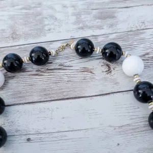 Vintage Monet Necklace Chunky Statement Black, White, Gold Tone thumbnail 4