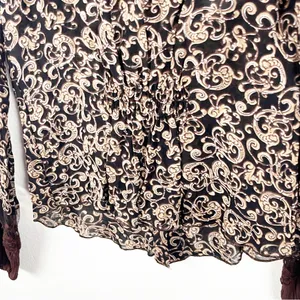SANDRO Baroque Brown Paisley Print Sheer Lace Trim Blouse Size Small Boho Chic thumbnail 7