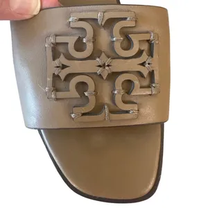 Tory Burch Ines Leather Slides‎ Almond Beige Sandals 9 thumbnail 10