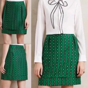 Anthropologie HD in Paris‎ Garden Glimmer Christmas Green Tiered Flower Skirt 4 thumbnail 3