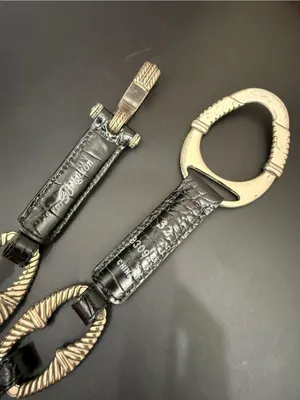 Vintage BRIGHTON B3094 Black Croc Leather Silver-plated Oval Links Belt Size 32 thumbnail 12