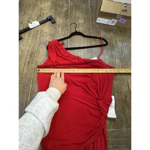 Xscape Red One-Shoulder Twist Jersey Cascading Evening Gown Size 16W $208 thumbnail 7