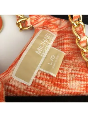 Michael Kors Womens Orange Chain Strap Tank Top L Knit Marled Logo Charm thumbnail 4