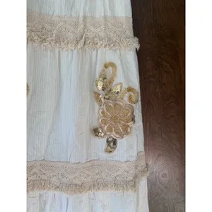 Boutique Embroidered Sz L Gold Floral Sequin Tiered Maxi Skirt Womens Beachy Gauzy Boho thumbnail 7