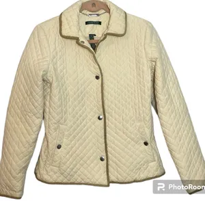 Lauren Ralph Lauren Ivory Quilted With Leather Piping Spring Jacket Size Small thumbnail 1