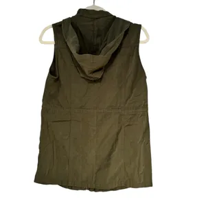 Allegra K Womens Olive Green Hooded Utility Vest‎ Cotton Drawstring Waist Small thumbnail 9