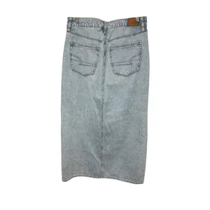 American Eagle Low Rise Maxi Denim Skirt Light Wash Front Slit Size 4 Western thumbnail 4