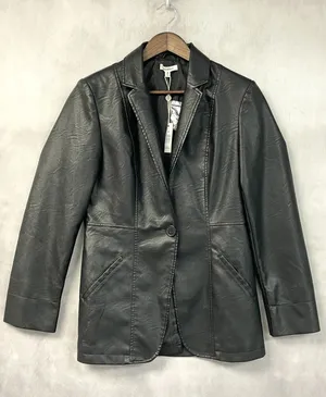 Max Studio Women Faux Leather Blazer Jacket Size M Black Sleek Indie Edgy Chic thumbnail 1
