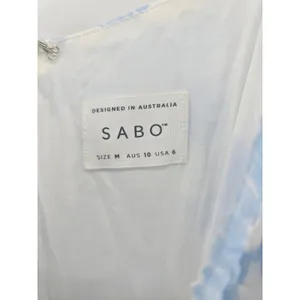 Sabo Skirt Mini Dress Womens M White Blue Abstract Floral Cutout Back‎ Flutter thumbnail 2