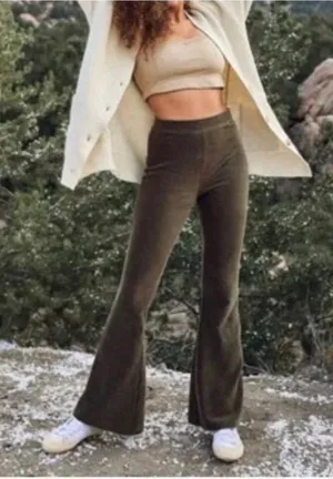 Aerie Groove on Ribbed Velour flare pants in nomad olive green thumbnail 1