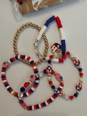 🇺🇸🇺🇸🇺🇸BOGOHO🇺🇸🇺🇸🇺🇸Fashion Jewelry Red White Blue Patriotic Beaded Bracelet Set thumbnail 2