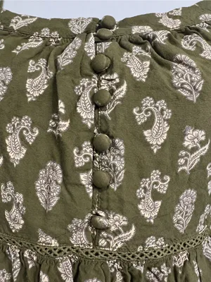 Urban Outfitters Olive Paisley Fully Lined Ruffle Mini Dress M Tiered TumblrEra thumbnail 6