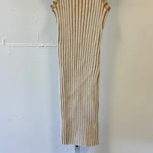 Ghanda Boutique Ribbed Knit Mini Dress Tan Cream Striped Bodycon Sleeveless Sm thumbnail 4